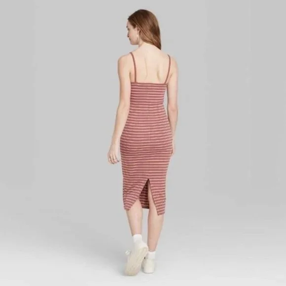 Women's Striped Sleeveless Knit Ribbed Midi Dress - Wild Fable M - Picture 3 of 5